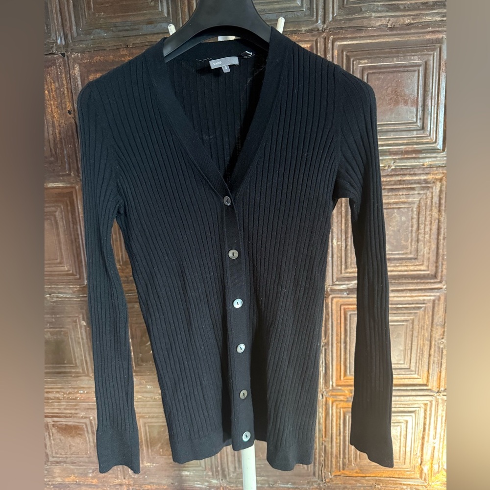 Vince Black Ribbed Cardigan Sweater